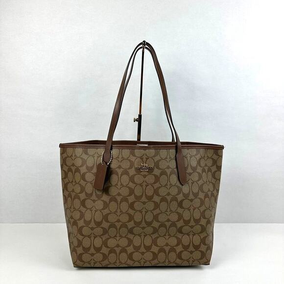 Coach 5696 City Tote Bag In Signature Canvas IN Khaki Saddle 2 - Picture 1 of 10